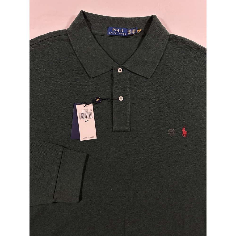 Polo Ralph Lauren Mens Forest Green Long Sleeve Knot Polo Shirt Size 4XLT Preppy